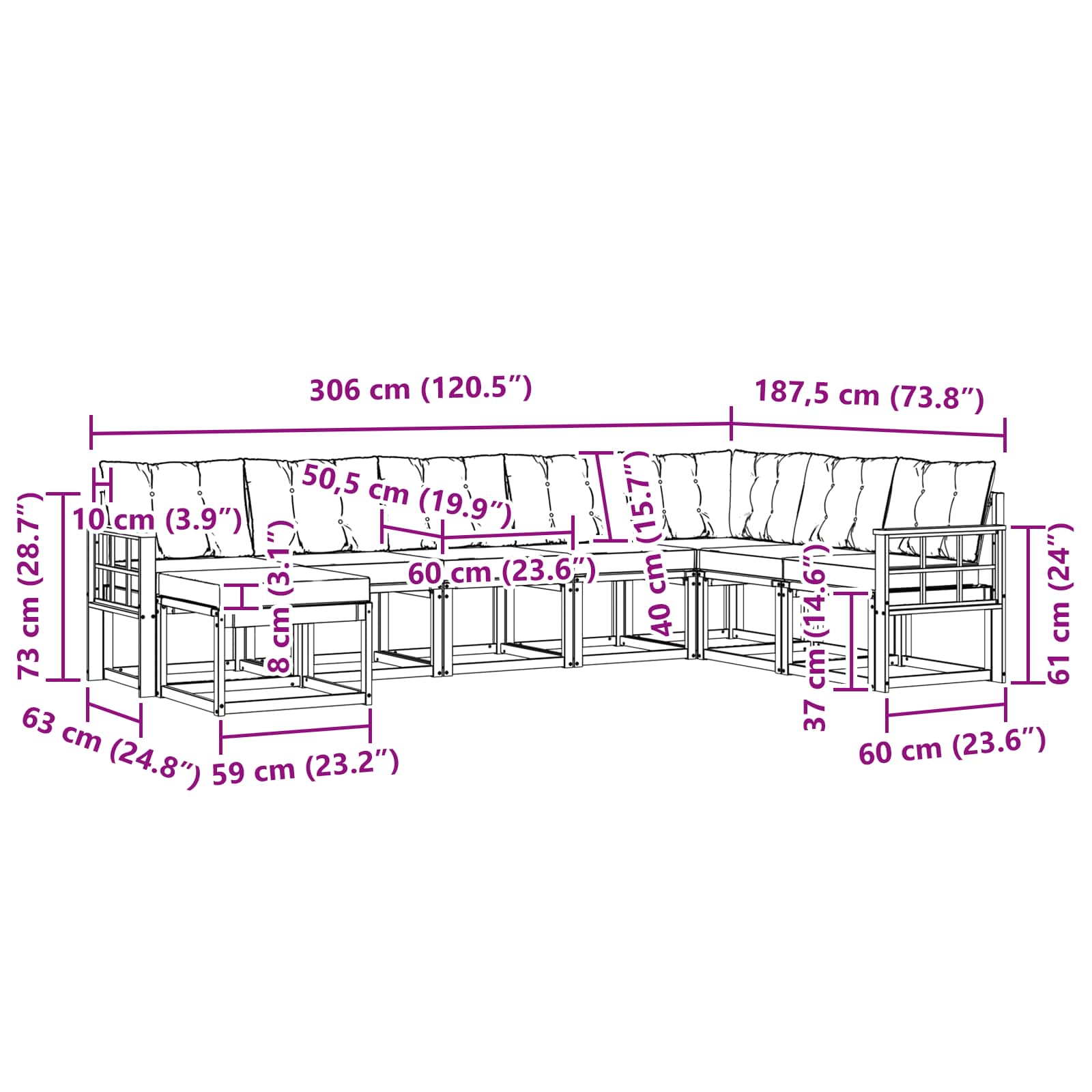 Σειρά Καναπέ Εξωτερικού με μαξιλάρι 8 pcs Φυσικό και Κρέμα - Pakobazaar