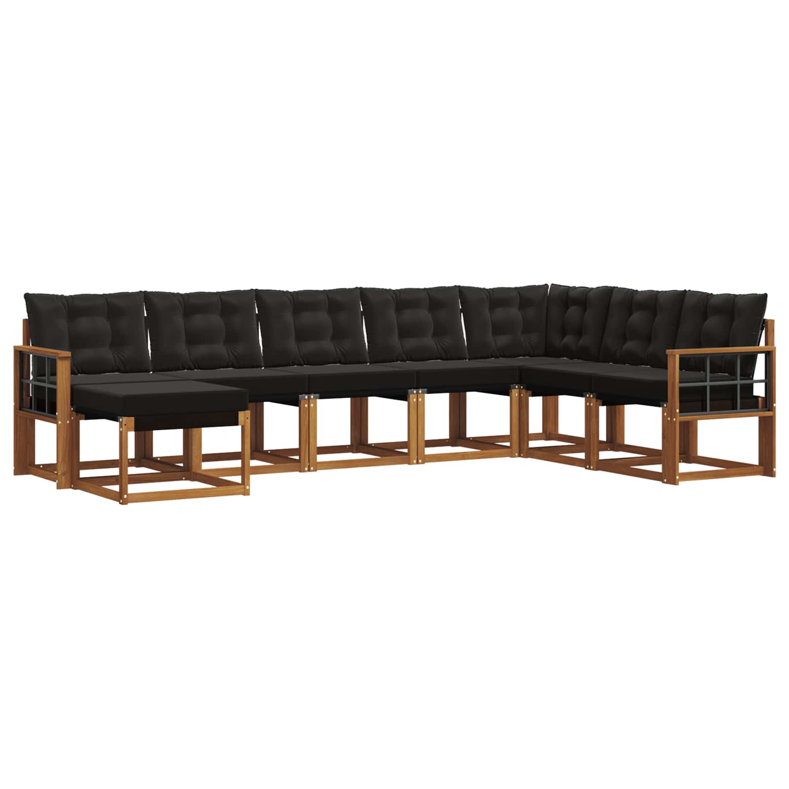 Σειρά Καναπέ Εξωτερικού με μαξιλάρι 8 pcs Φυσικό και Μαύρο - Pakobazaar