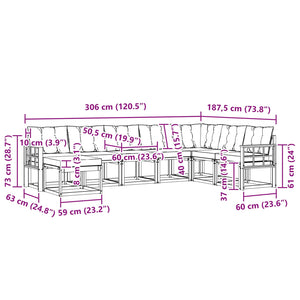 Σειρά Καναπέ Εξωτερικού με μαξιλάρι 8 pcs Φυσικό και Μαύρο - Pakobazaar