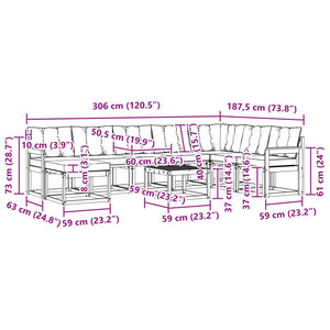 Σειρά Καναπέ Εξωτερικού με μαξιλάρι 9 pcs Φυσικό και Μπεζ - Pakobazaar