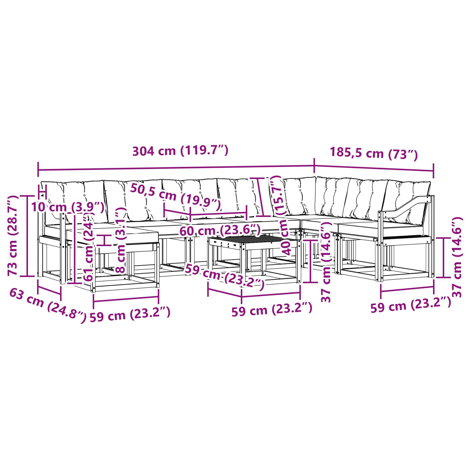 Σειρά Καναπέ Εξωτερικού με μαξιλάρι 9 pcs Φυσικό και Κρέμα - Pakobazaar
