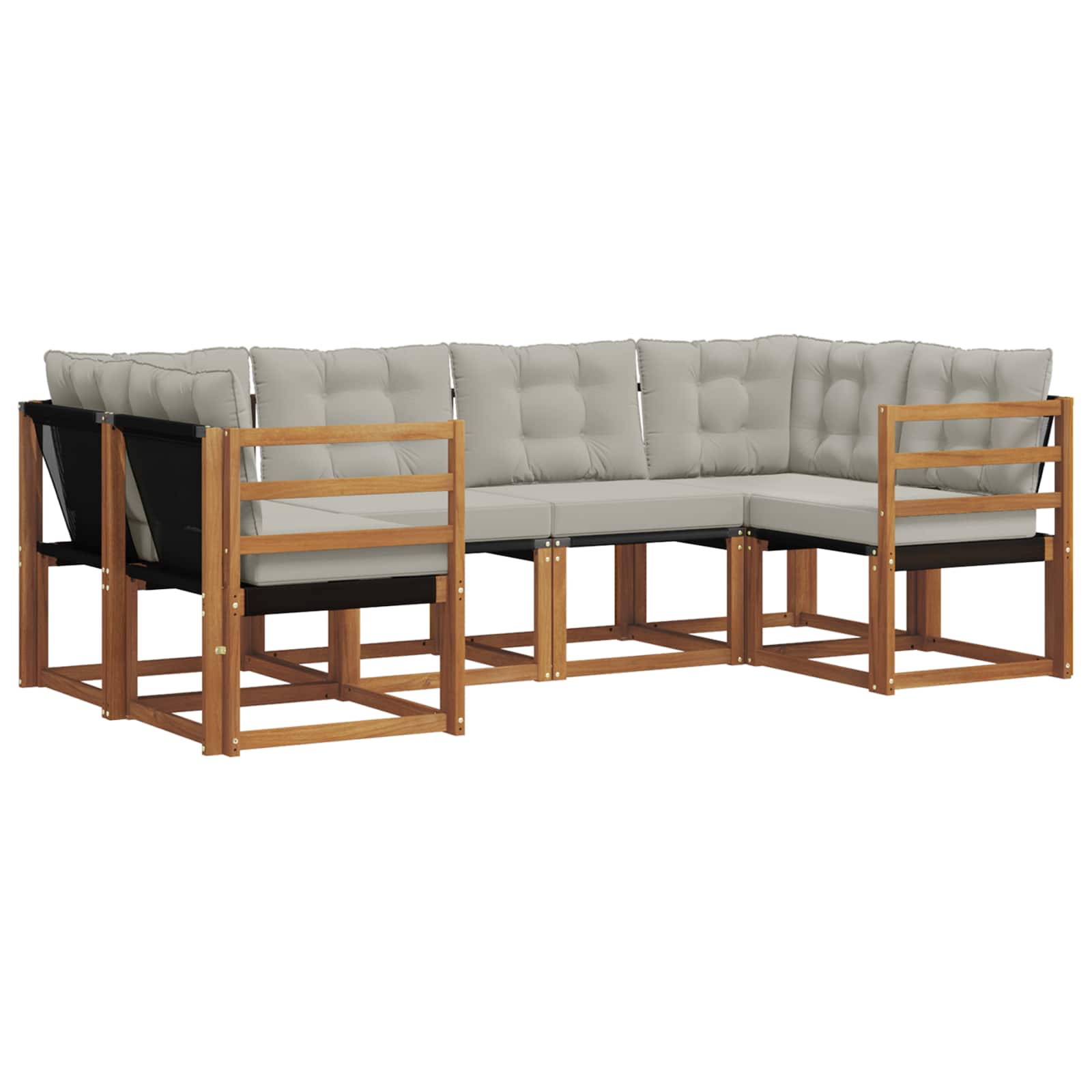 Σειρά Καναπέ Εξωτερικού 6 pcs Φυσικό και Ανοιχτό Γκρι - Pakobazaar