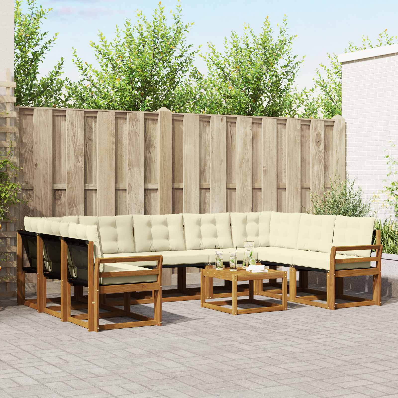 Σειρά Καναπέ Εξωτερικού με μαξιλάρι 30 pcs Φυσικό και Κρέμα - Pakobazaar