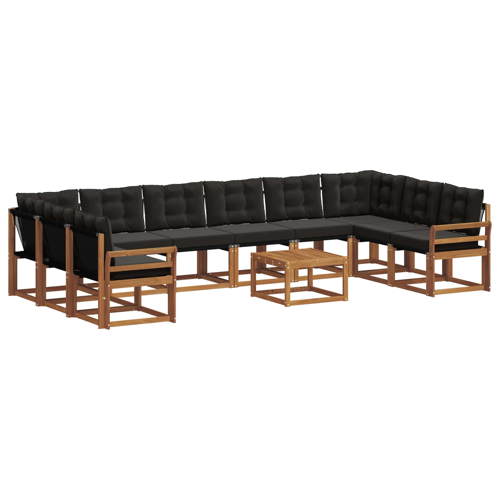 Σειρά Καναπέ Εξωτερικού με μαξιλάρι 11 pcs Φυσικό και Μαύρο - Pakobazaar