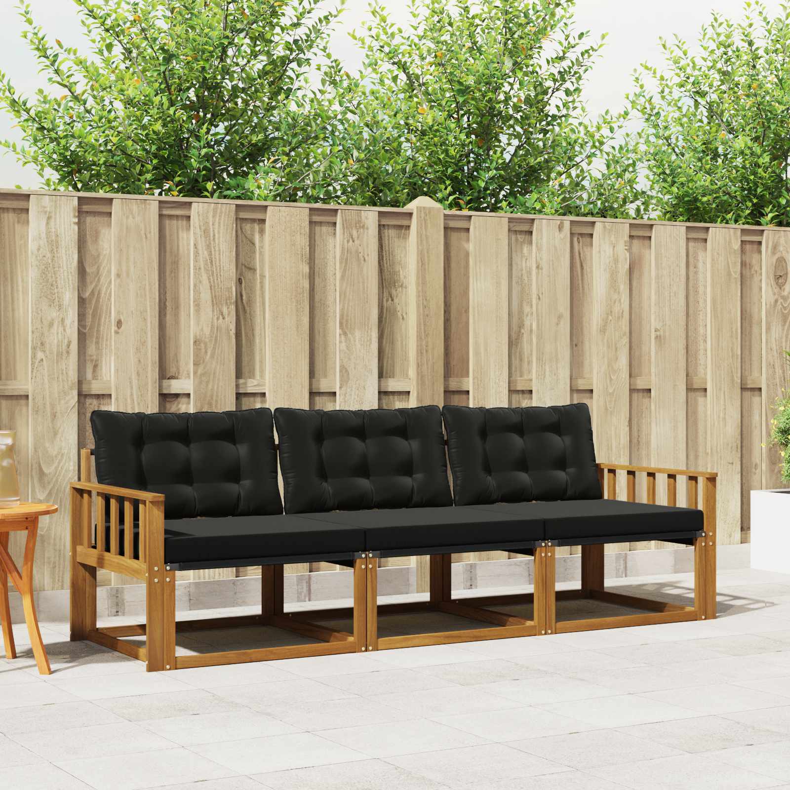 Σειρά Καναπέ Εξωτερικού με μαξιλάρι 3 pcs Φυσικό και Μαύρο - Pakobazaar
