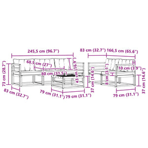 Σειρά Καναπέ Εξωτερικού με μαξιλάρι 6 pcs Φυσικό και Μαύρο - Pakobazaar