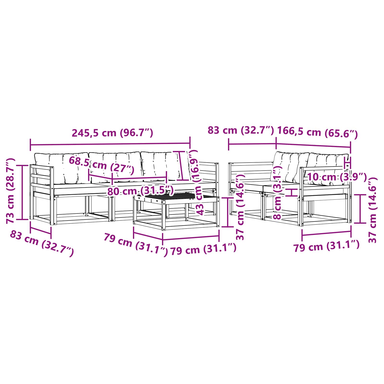 Σειρά Καναπέ Εξωτερικού με μαξιλάρι 6 pcs Φυσικό και Μπεζ - Pakobazaar