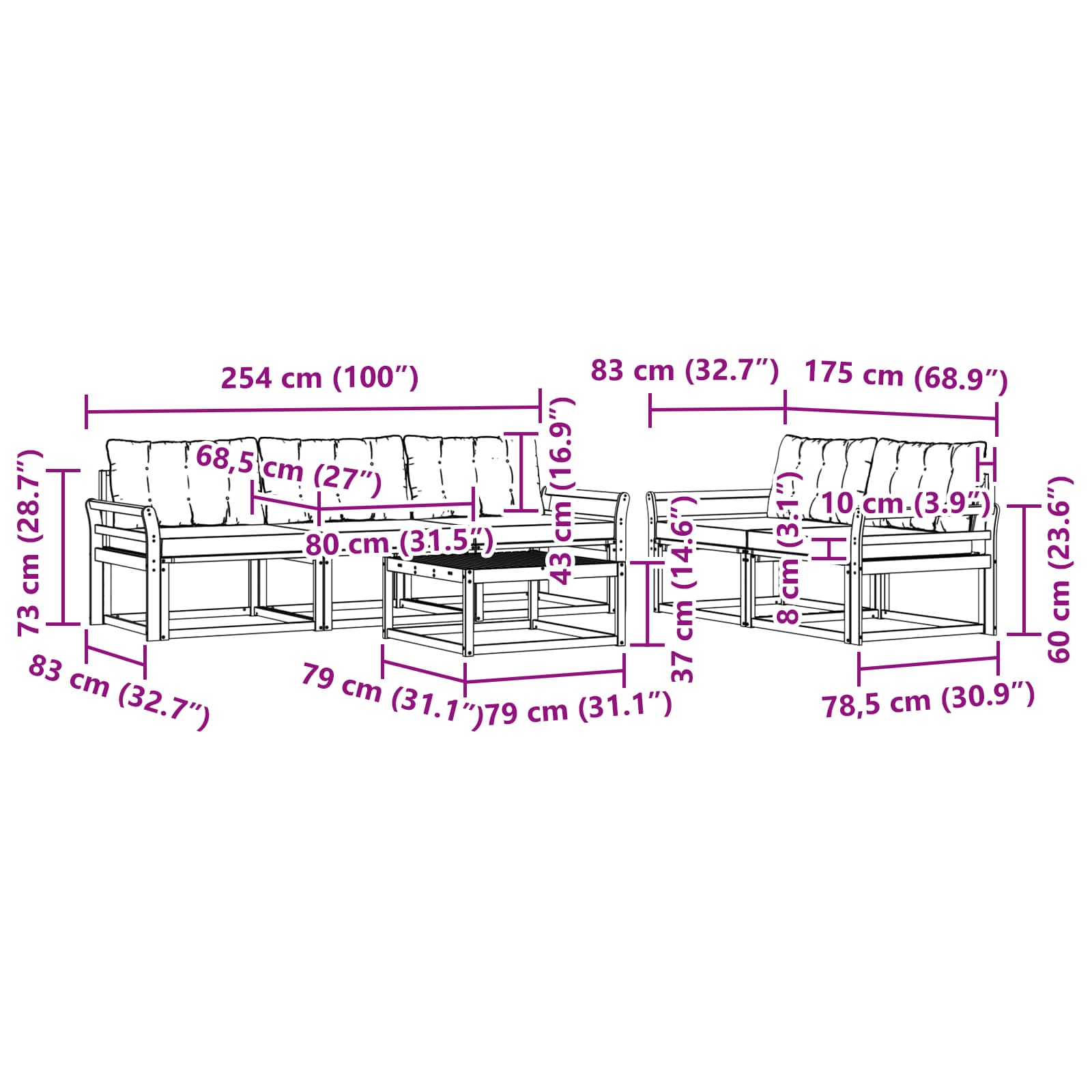 Σειρά Καναπέ Εξωτερικού με μαξιλάρι 6 pcs Φυσικό και Κρέμα - Pakobazaar
