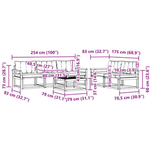 Σειρά Καναπέ Εξωτερικού με μαξιλάρι 6 pcs Φυσικό και Μαύρο - Pakobazaar