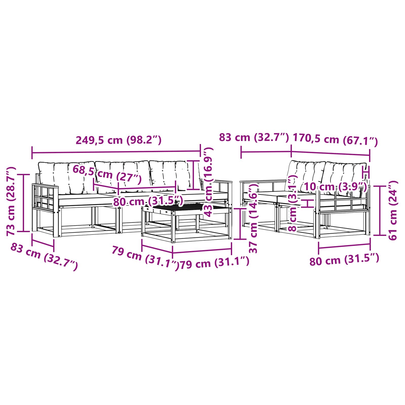Σειρά Καναπέ Εξωτερικού με μαξιλάρι 6 pcs Φυσικό και Μπεζ - Pakobazaar