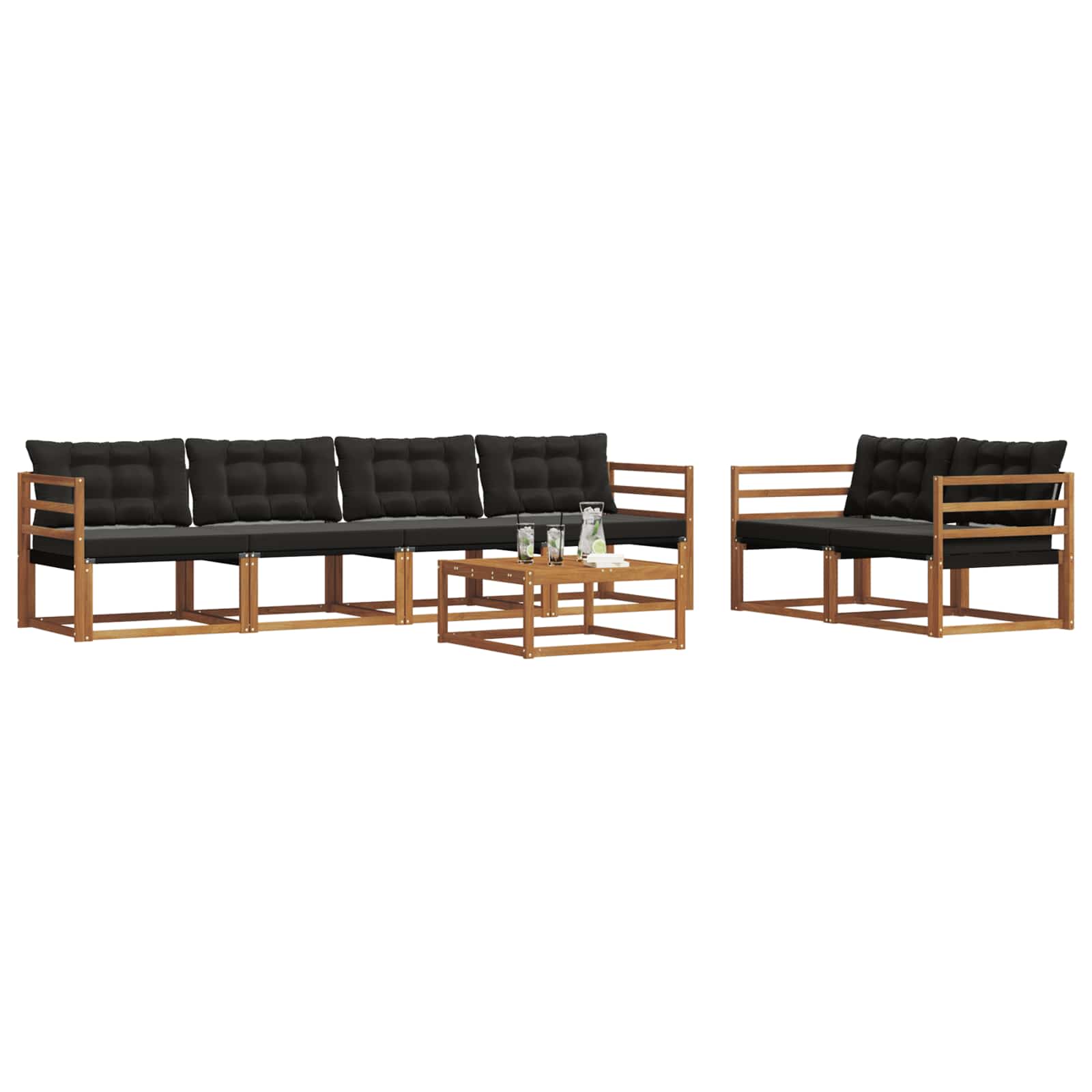 Σειρά Καναπέ Εξωτερικού με μαξιλάρι 7 pcs Φυσικό και Μαύρο - Pakobazaar