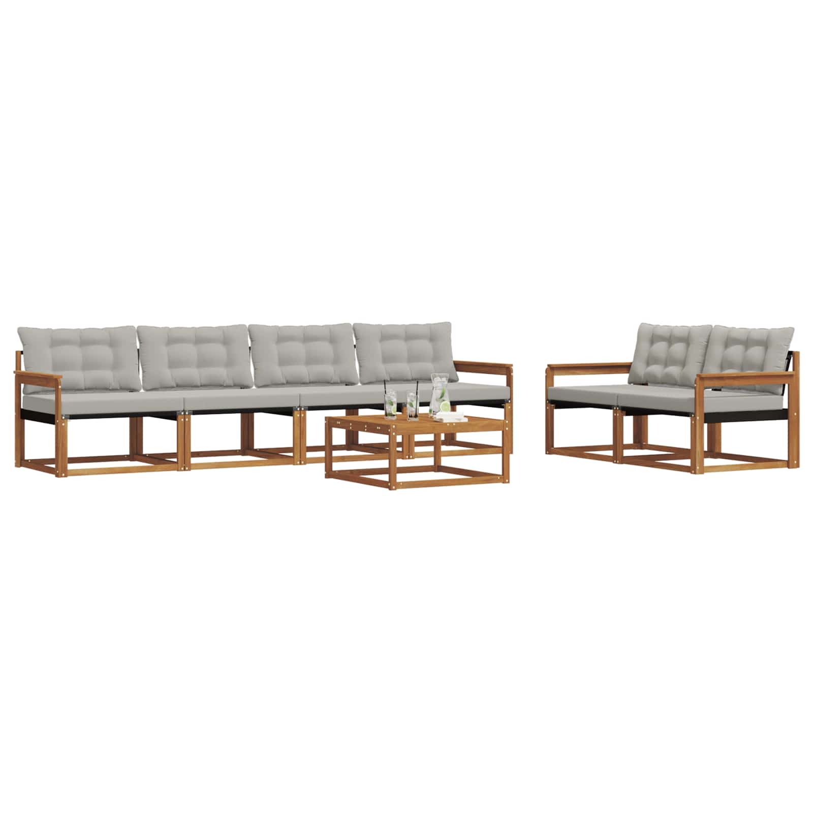 Σειρά Καναπέ Εξωτερικού 7 pcs Φυσικό και Ανοιχτό Γκρι - Pakobazaar