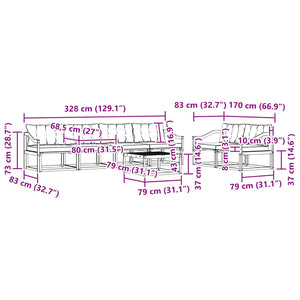Σειρά Καναπέ Εξωτερικού με μαξιλάρι 7 pcs Φυσικό και Μαύρο - Pakobazaar