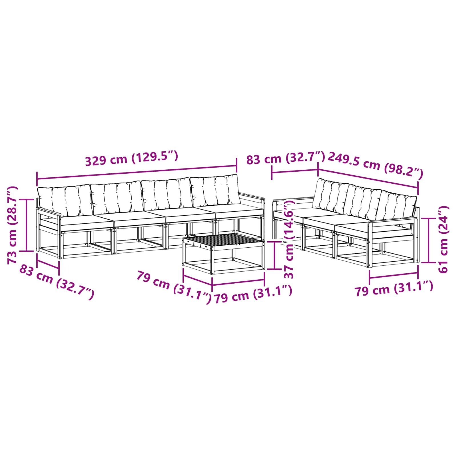 Σειρά Καναπέ Εξωτερικού 8 pcs Φυσικό και Ανοιχτό Γκρι - Pakobazaar