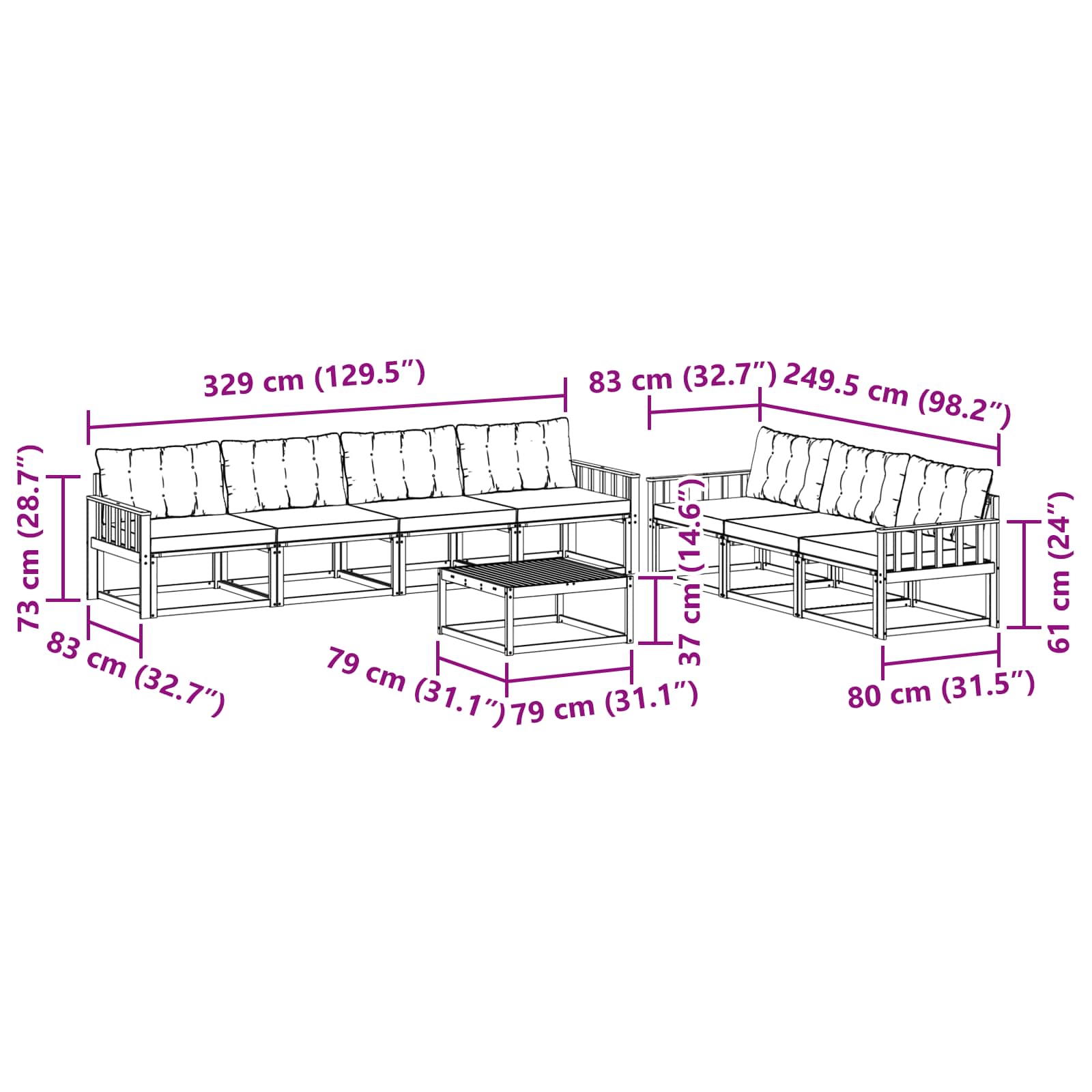 Σειρά Καναπέ Εξωτερικού με μαξιλάρι 8 pcs Φυσικό και Κρέμα - Pakobazaar