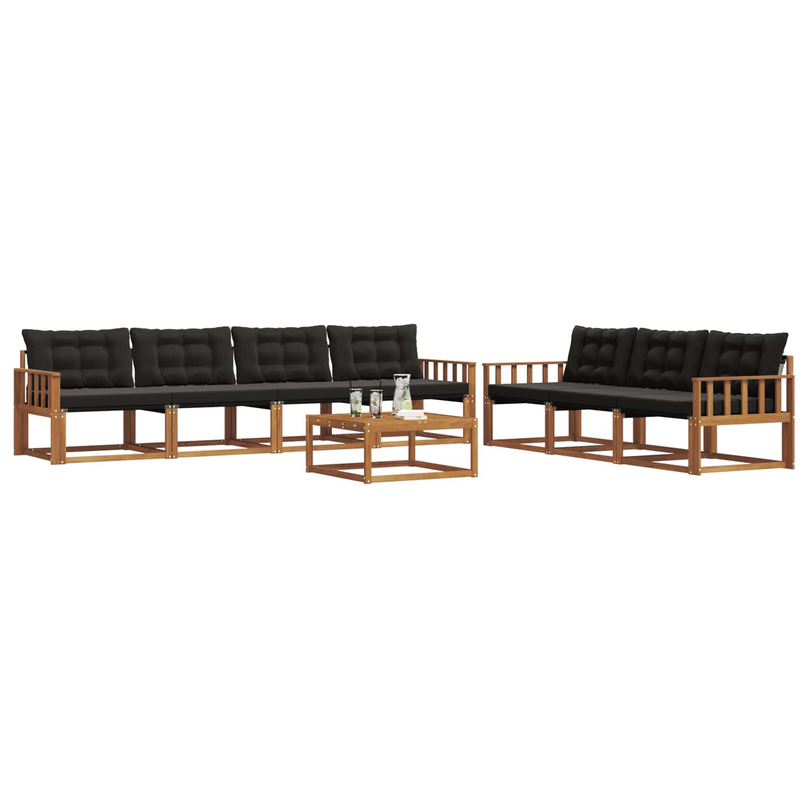 Σειρά Καναπέ Εξωτερικού με μαξιλάρι 8 pcs Φυσικό και Μαύρο - Pakobazaar