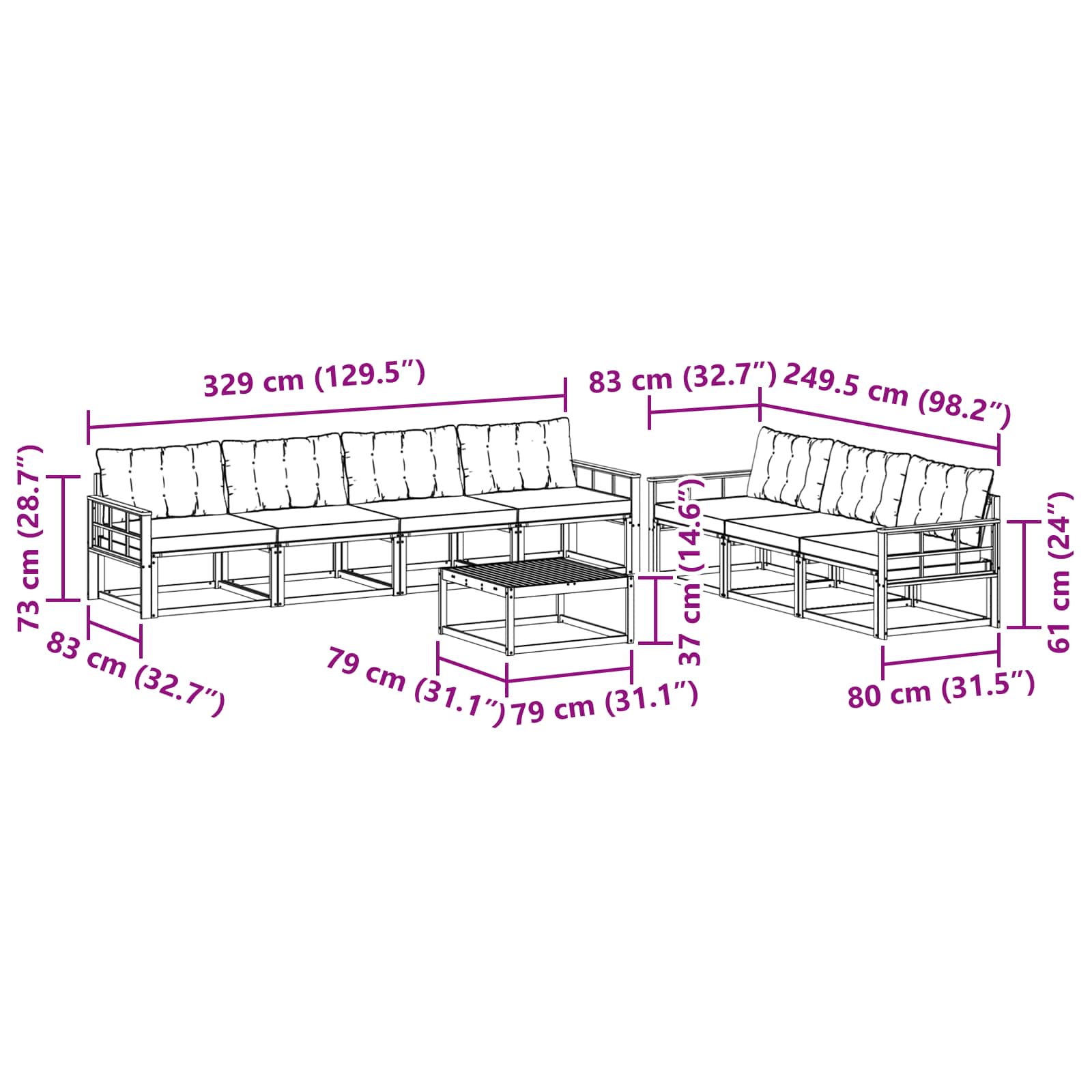 Σειρά Καναπέ Εξωτερικού 8 pcs Φυσικό και Ανοιχτό Γκρι - Pakobazaar