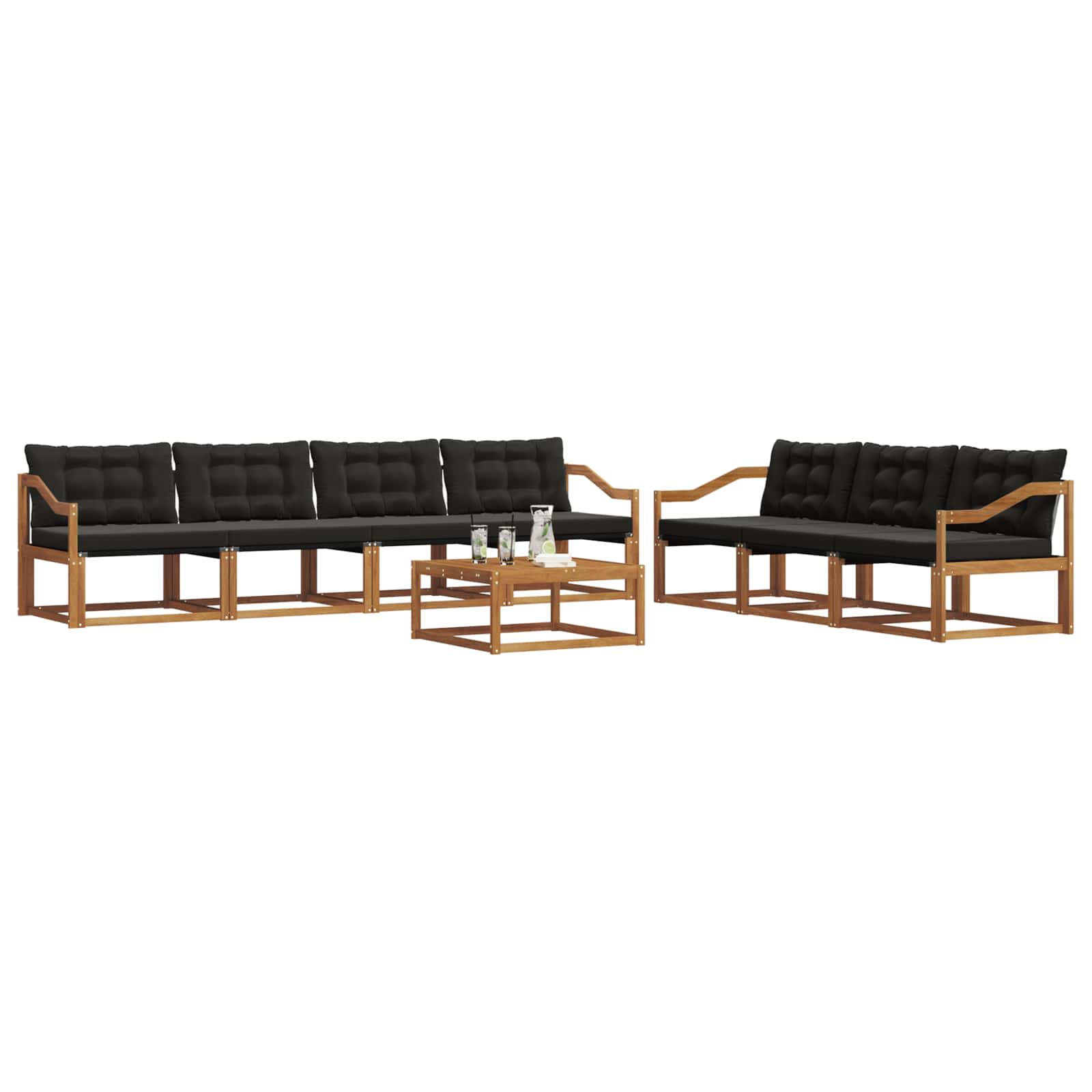 Σειρά Καναπέ Εξωτερικού με μαξιλάρι 8 pcs Φυσικό και Μαύρο - Pakobazaar