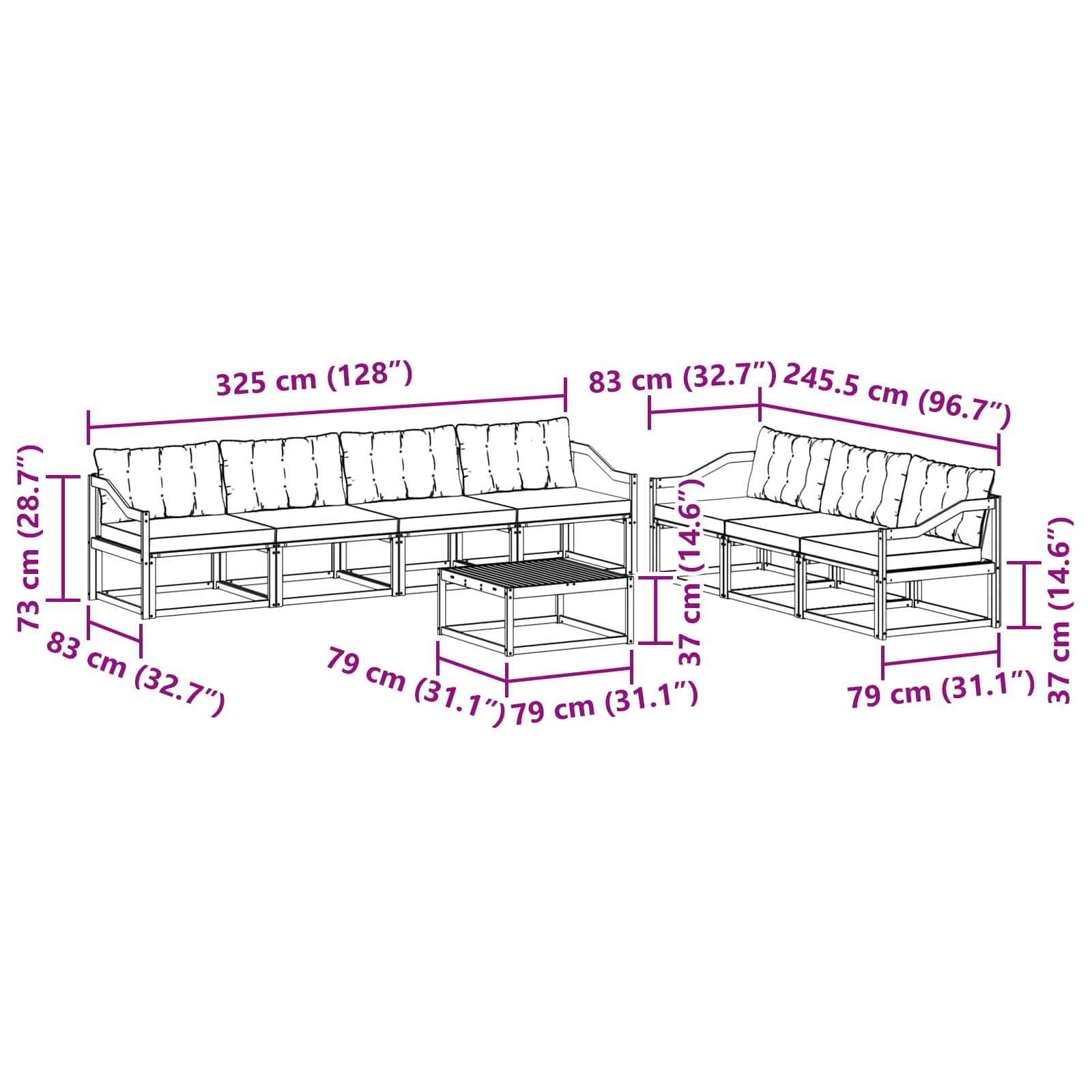 Σειρά Καναπέ Εξωτερικού με μαξιλάρι 8 pcs Φυσικό και Μαύρο - Pakobazaar