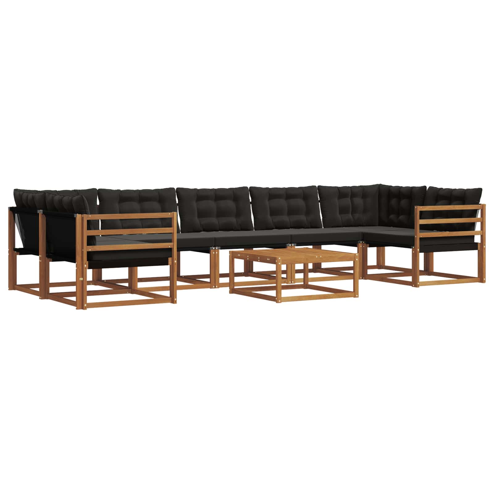 Σειρά Καναπέ Εξωτερικού με μαξιλάρι 8 pcs Φυσικό και Μαύρο - Pakobazaar