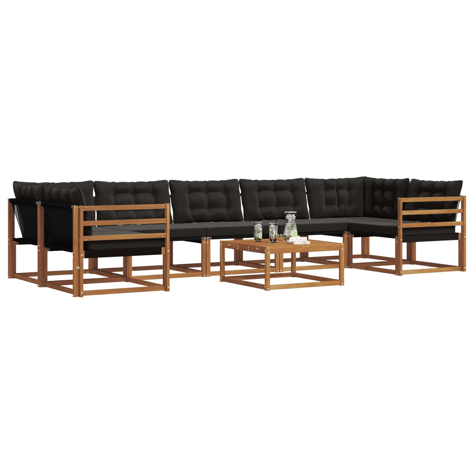 Σειρά Καναπέ Εξωτερικού με μαξιλάρι 8 pcs Φυσικό και Μαύρο - Pakobazaar
