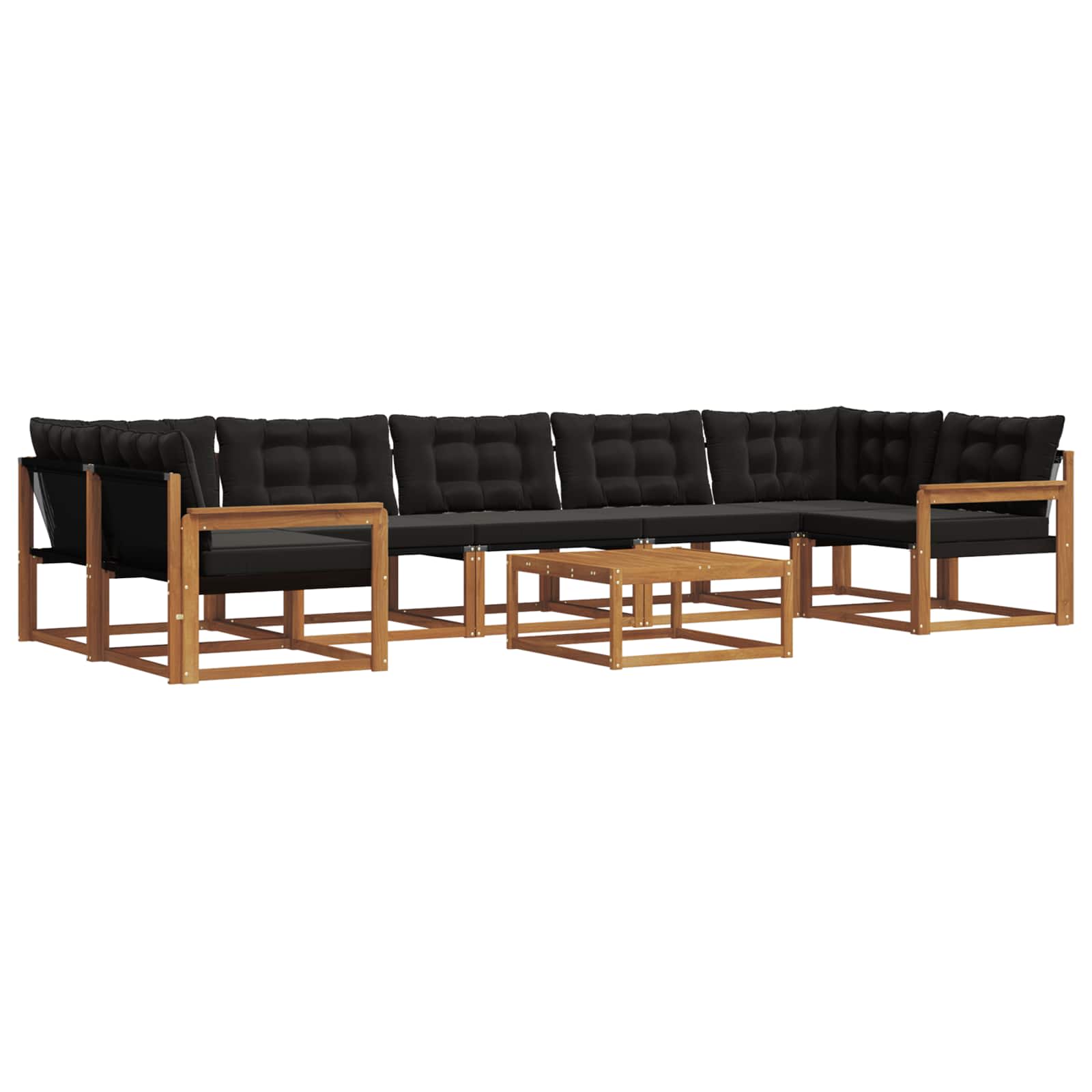 Σειρά Καναπέ Εξωτερικού με μαξιλάρι 8 pcs Φυσικό και Μαύρο - Pakobazaar