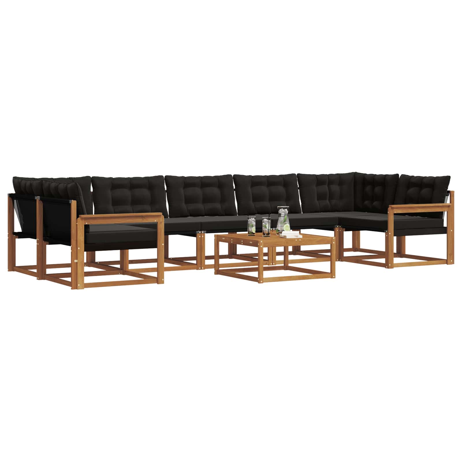 Σειρά Καναπέ Εξωτερικού με μαξιλάρι 8 pcs Φυσικό και Μαύρο - Pakobazaar