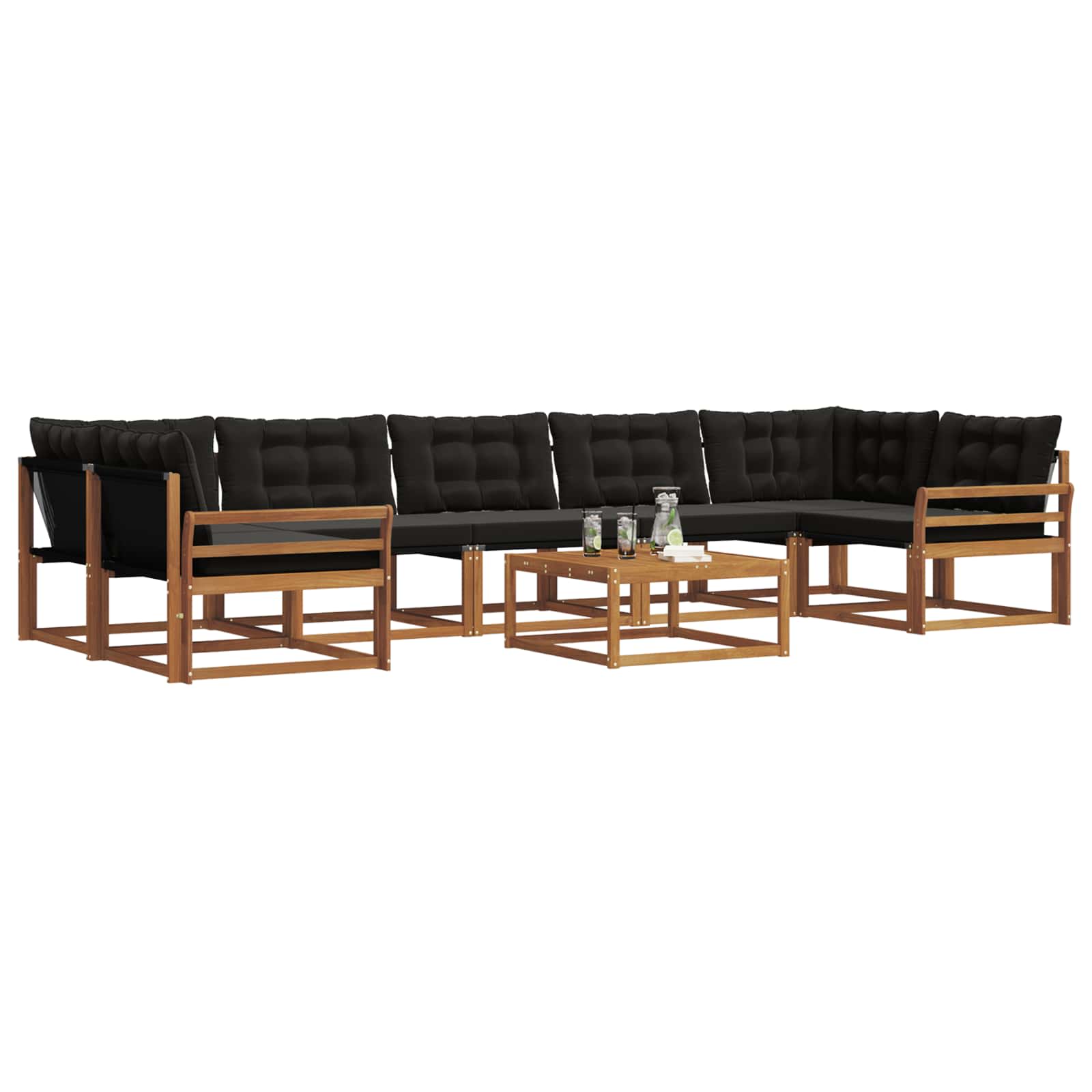 Σειρά Καναπέ Εξωτερικού με μαξιλάρι 8 pcs Φυσικό και Μαύρο - Pakobazaar