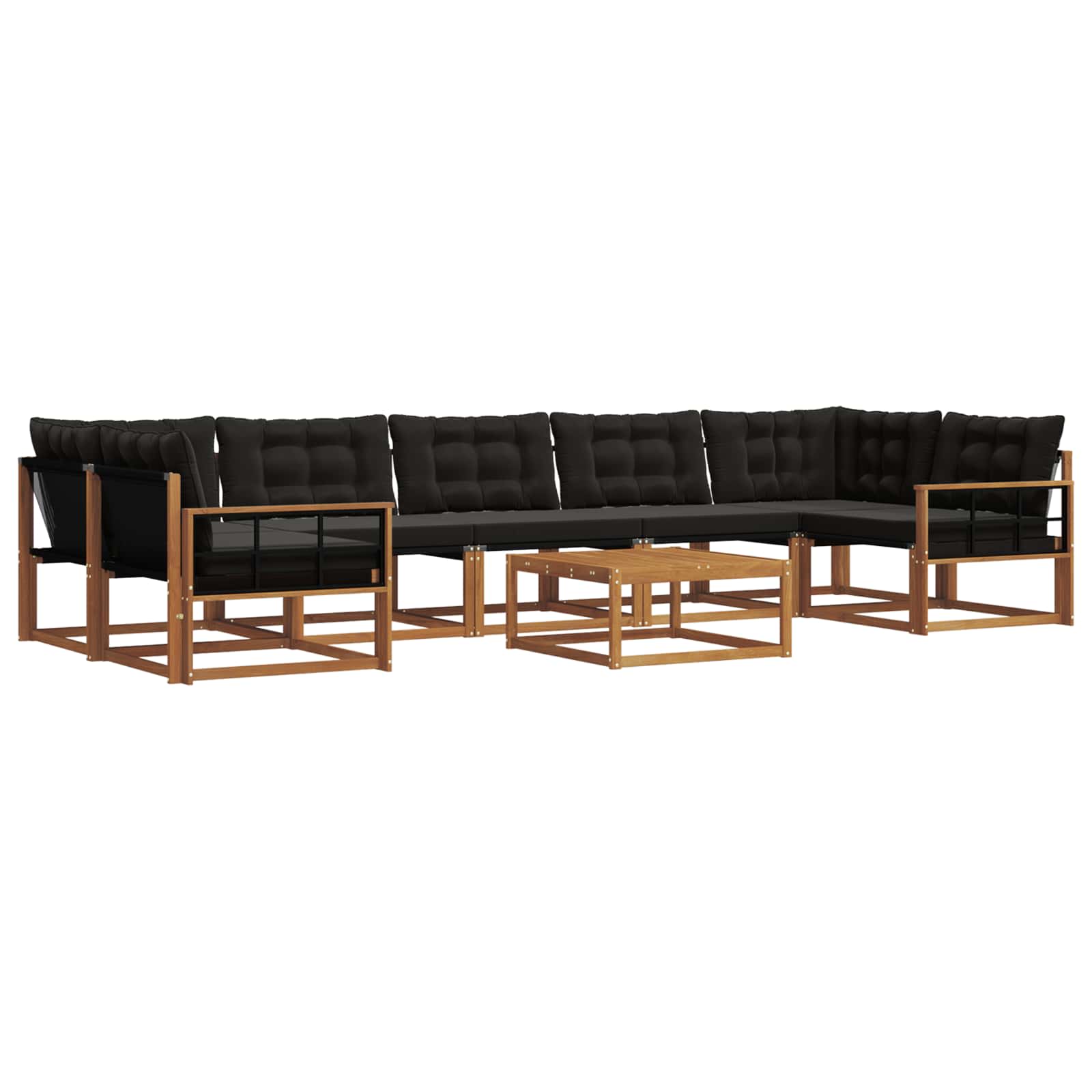 Σειρά Καναπέ Εξωτερικού με μαξιλάρι 8 pcs Φυσικό και Μαύρο - Pakobazaar