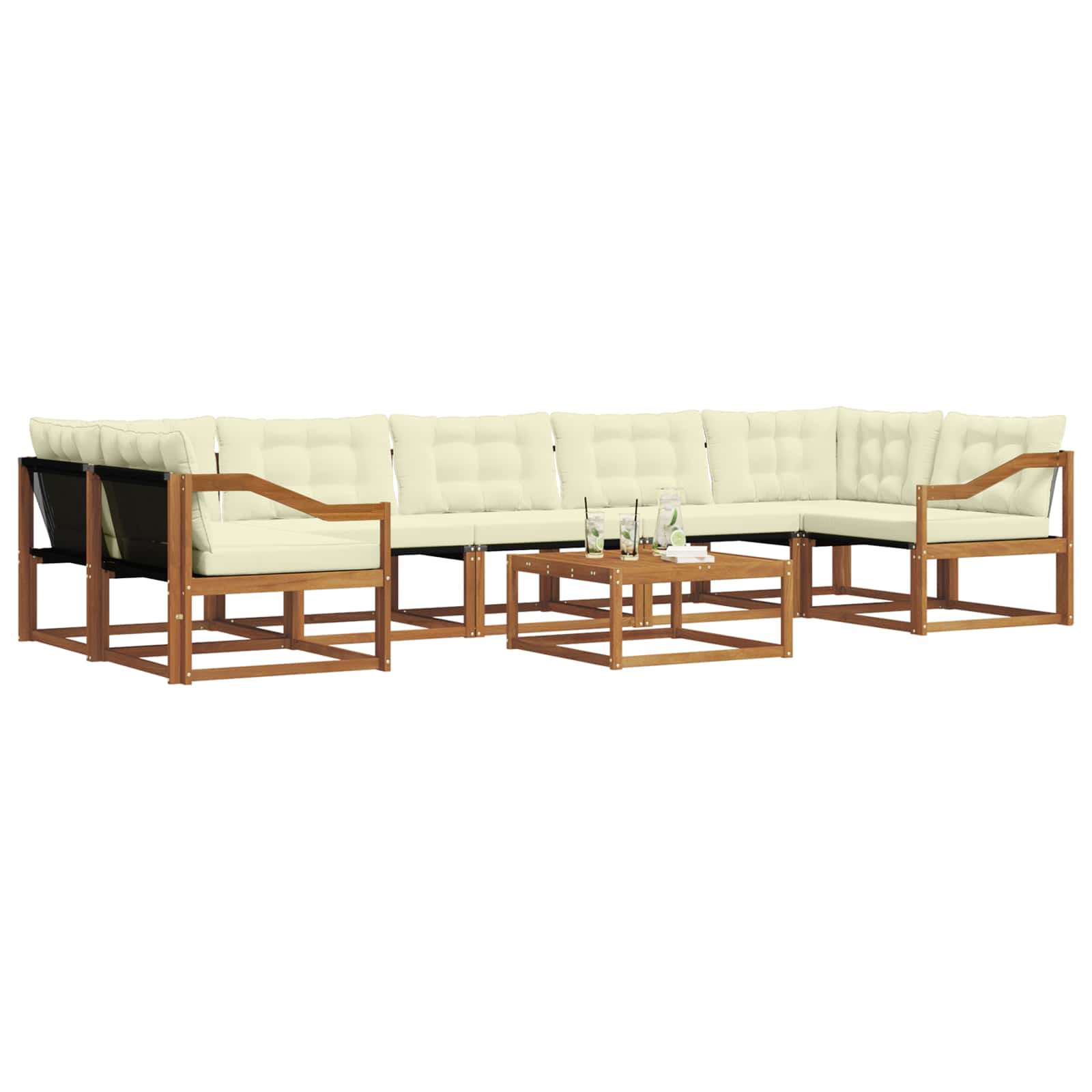 Σειρά Καναπέ Εξωτερικού με μαξιλάρι 8 pcs Φυσικό και Κρέμα - Pakobazaar