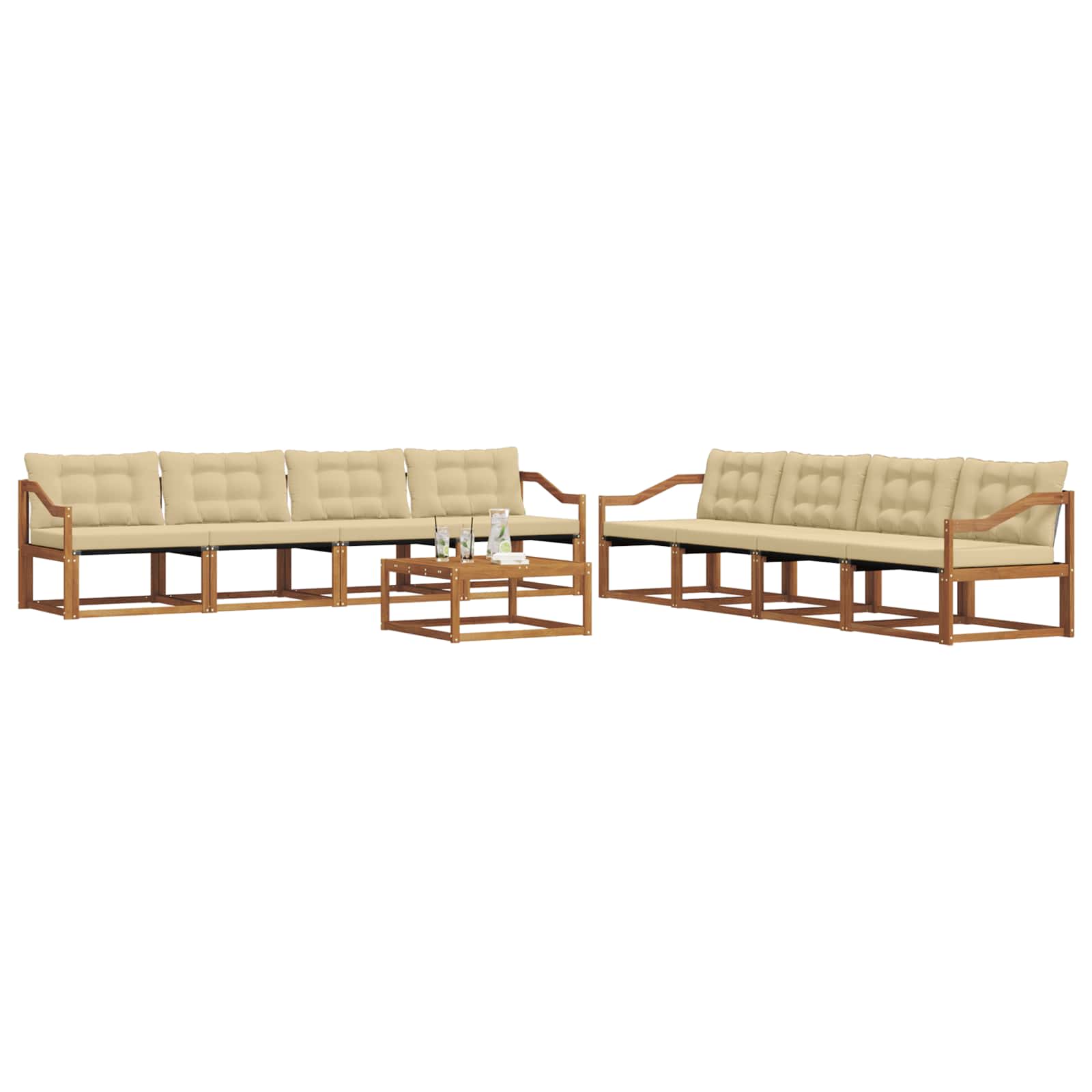 Σειρά Καναπέ Εξωτερικού με μαξιλάρι 9 pcs Φυσικό και Μπεζ - Pakobazaar