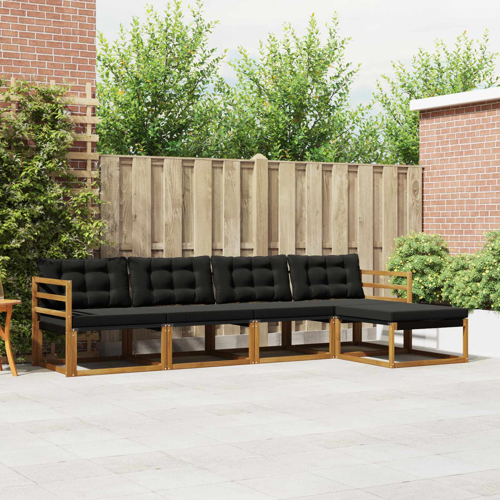 Σειρά Καναπέ Εξωτερικού με μαξιλάρι 5 pcs Φυσικό και Μαύρο - Pakobazaar