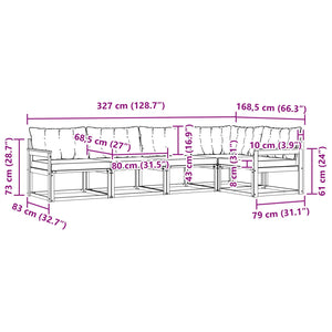 Σειρά Καναπέ Εξωτερικού με μαξιλάρι 5 pcs Φυσικό και Μαύρο - Pakobazaar