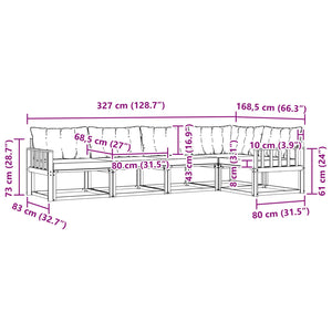 Σειρά Καναπέ Εξωτερικού με μαξιλάρι 5 pcs Φυσικό και Μαύρο - Pakobazaar