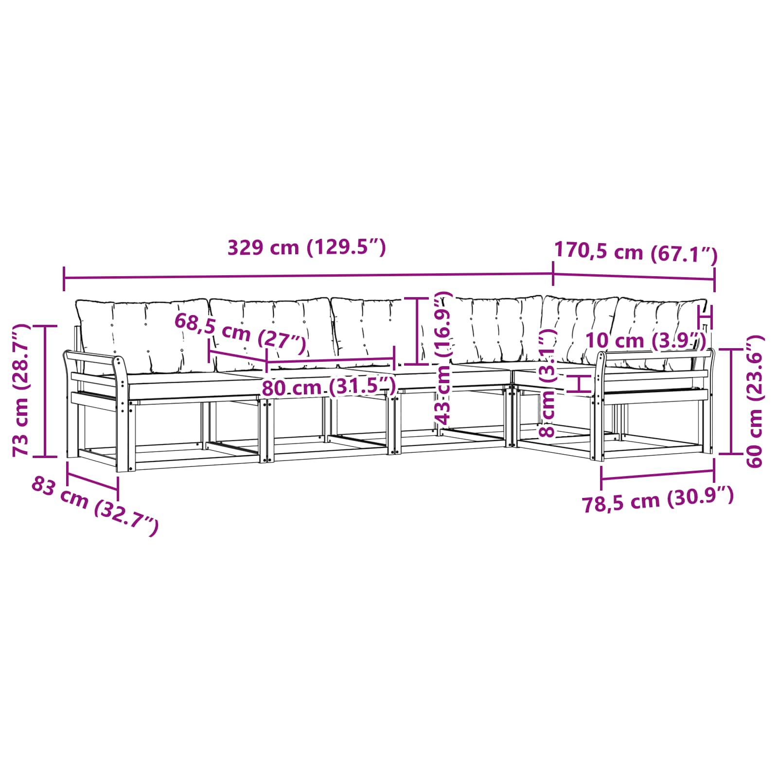Σειρά Καναπέ Εξωτερικού με μαξιλάρι 5 pcs Φυσικό και Μαύρο - Pakobazaar
