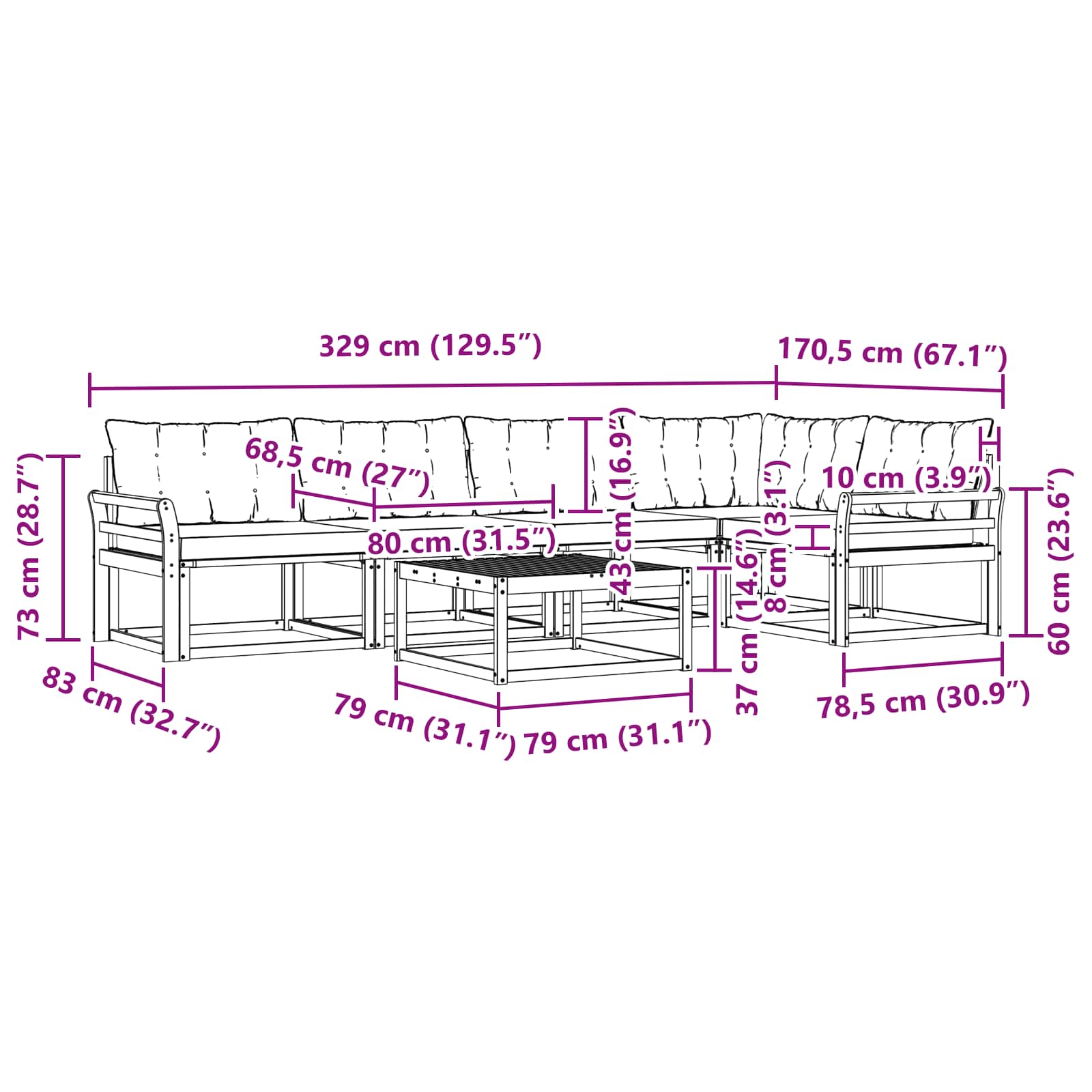 Σειρά Καναπέ Εξωτερικού με μαξιλάρι 6 pcs Φυσικό και Μπεζ - Pakobazaar