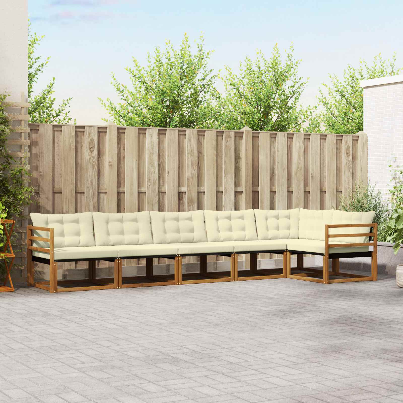 Σειρά Καναπέ Εξωτερικού με μαξιλάρι 6 pcs Φυσικό και Κρέμα - Pakobazaar