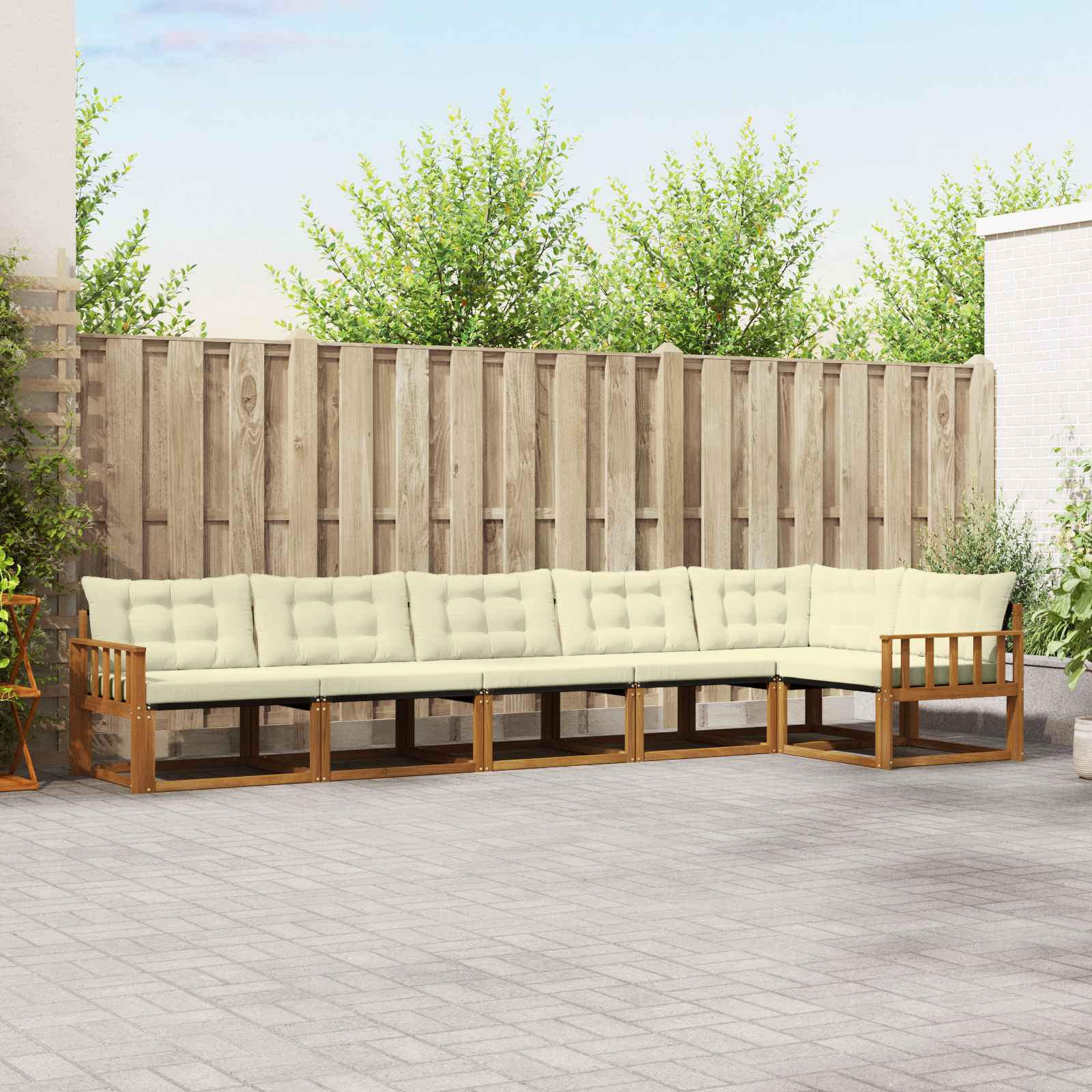 Σειρά Καναπέ Εξωτερικού με μαξιλάρι 6 pcs Φυσικό και Κρέμα - Pakobazaar