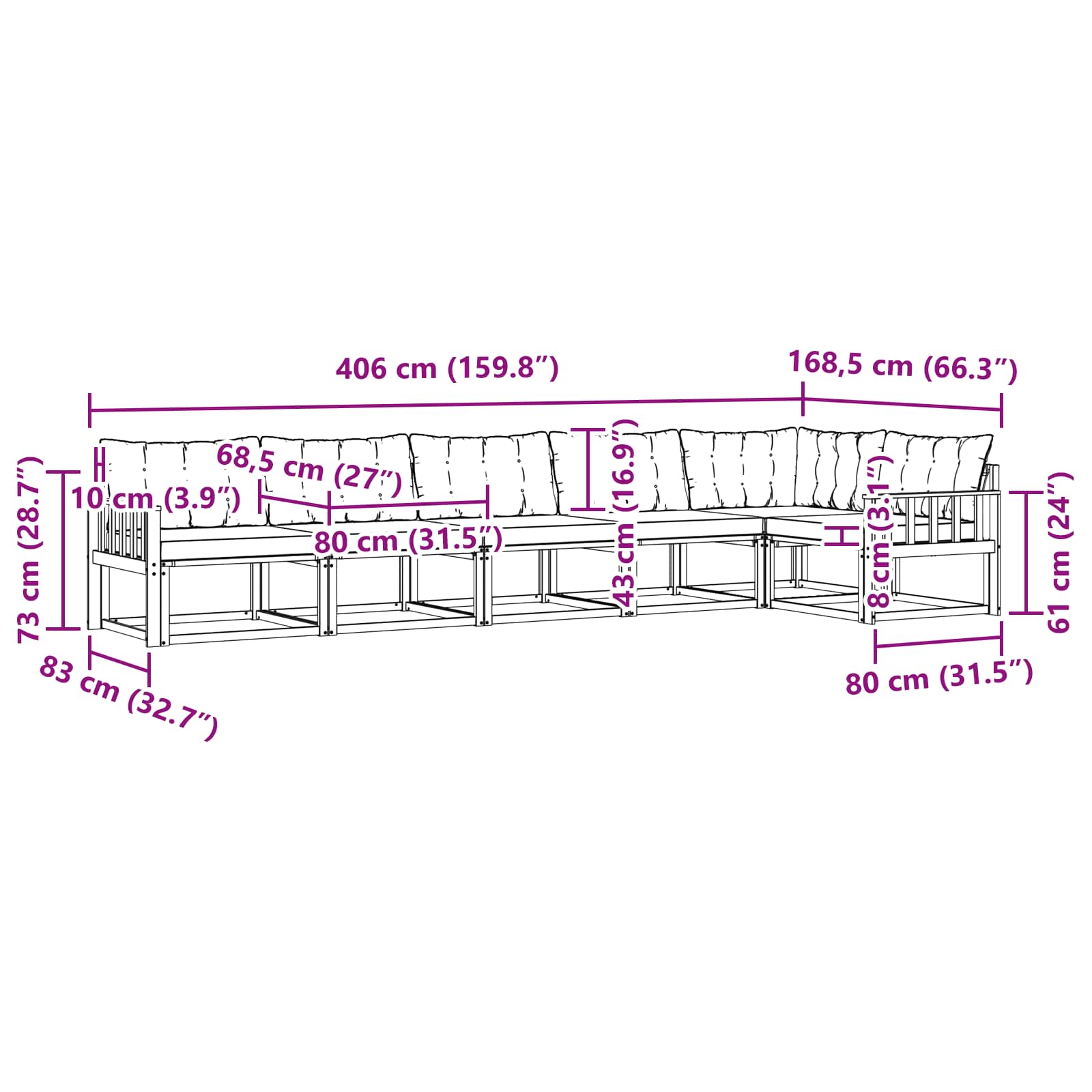 Σειρά Καναπέ Εξωτερικού με μαξιλάρι 6 pcs Φυσικό και Κρέμα - Pakobazaar