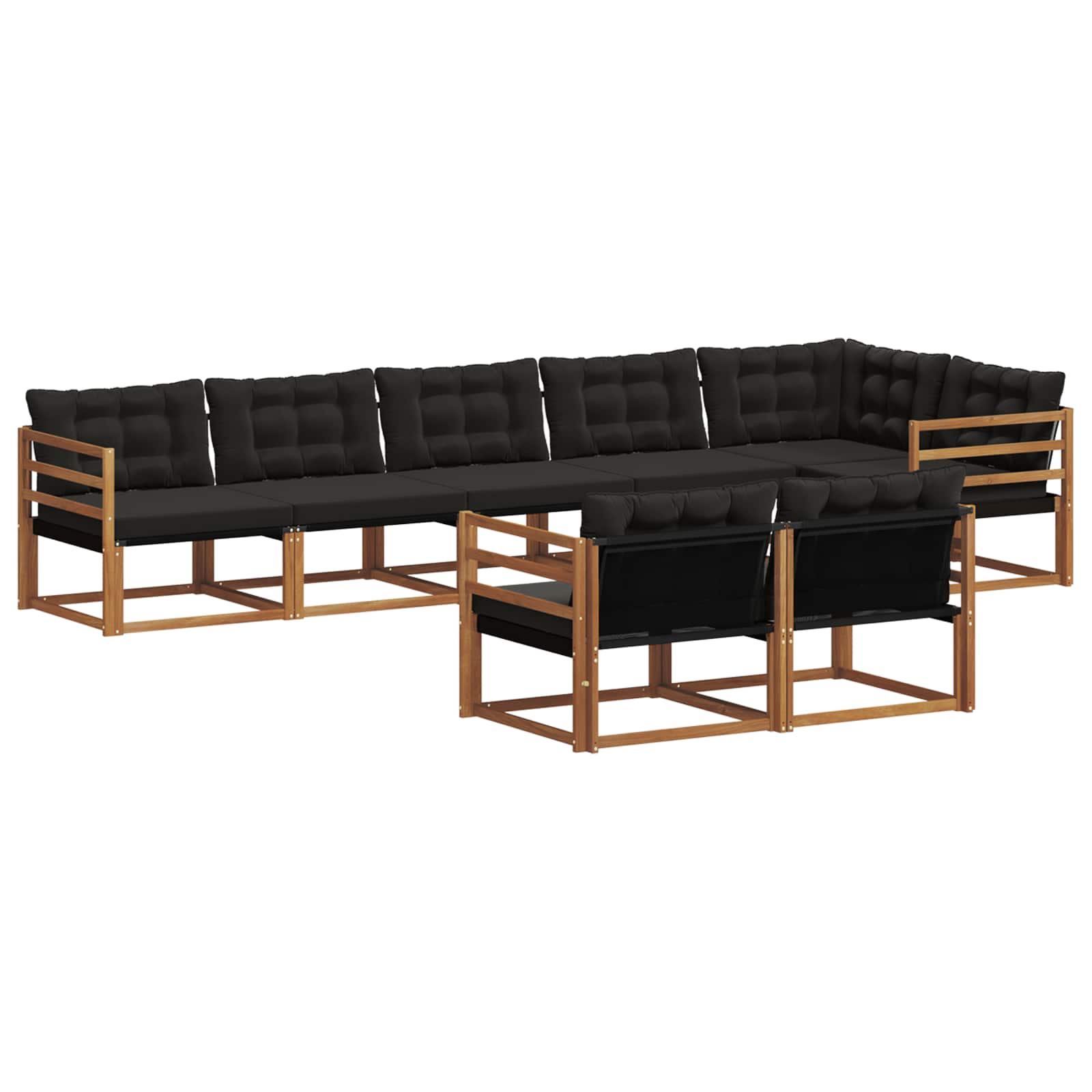 Σειρά Καναπέ Εξωτερικού με μαξιλάρι 8 pcs Φυσικό και Μαύρο - Pakobazaar