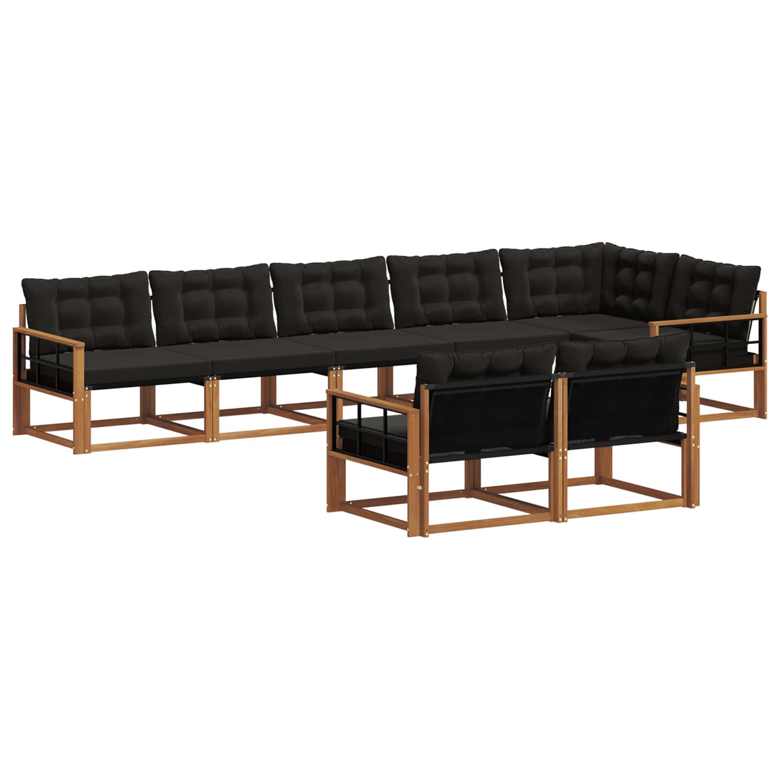 Σειρά Καναπέ Εξωτερικού με μαξιλάρι 8 pcs Φυσικό και Μαύρο - Pakobazaar
