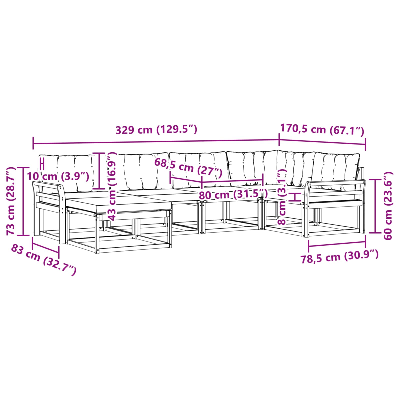 Σειρά Καναπέ Εξωτερικού με μαξιλάρι 18 pcs Φυσικό και Μαύρο - Pakobazaar