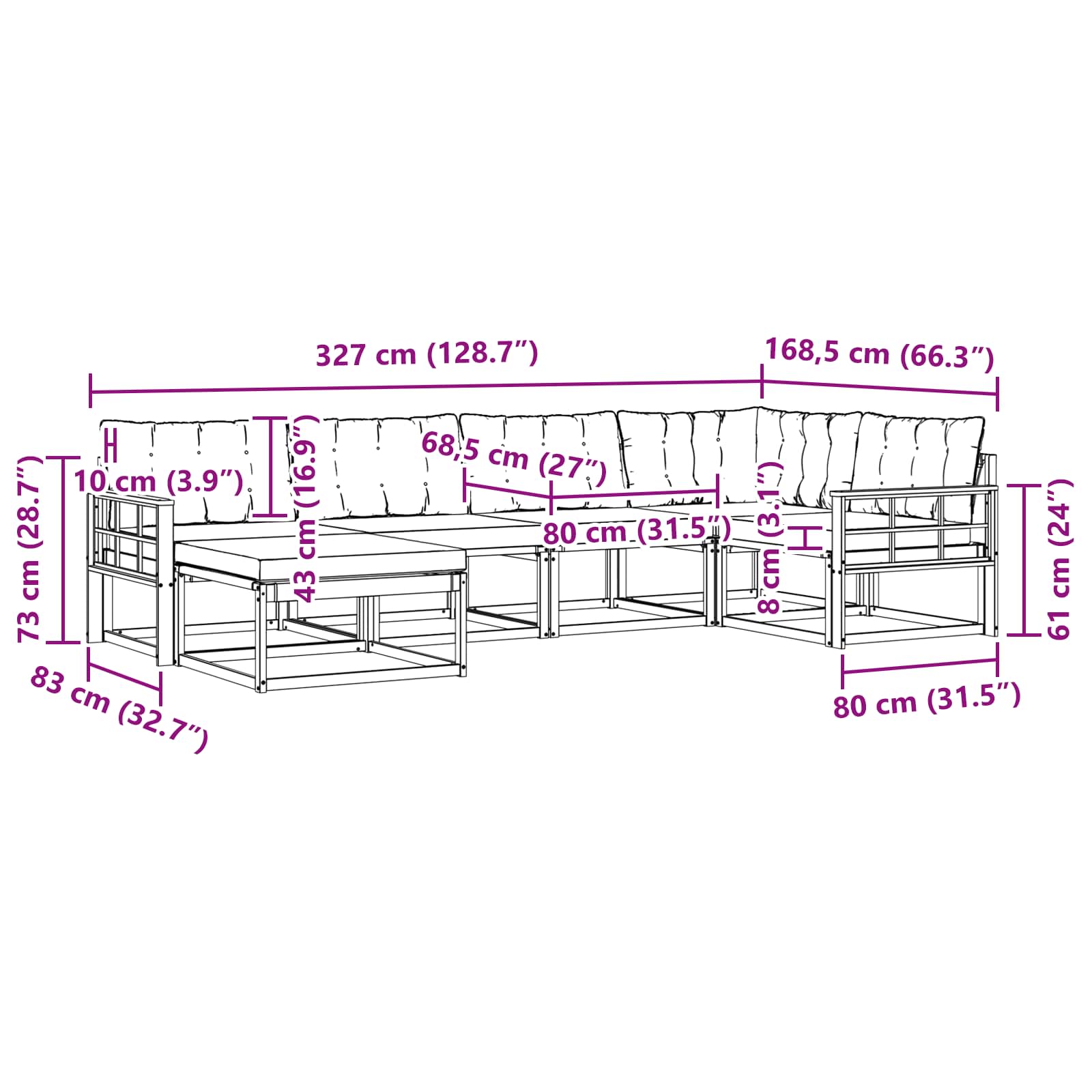 Σειρά Καναπέ Εξωτερικού με μαξιλάρι 18 pcs Φυσικό και Μαύρο - Pakobazaar