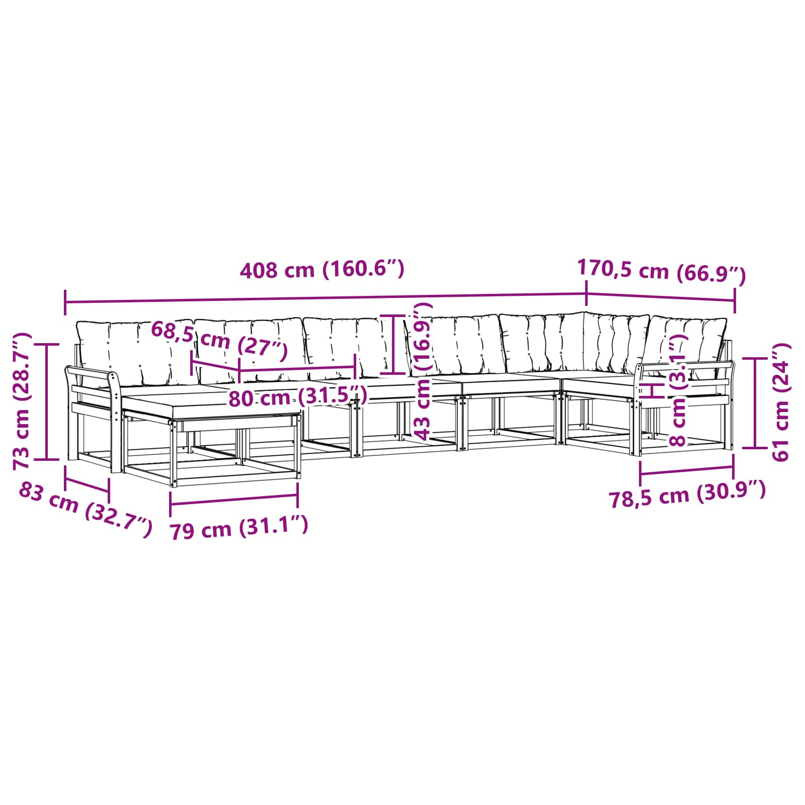 Σειρά Καναπέ Εξωτερικού με μαξιλάρι 21 pcs Φυσικό και Μπεζ - Pakobazaar