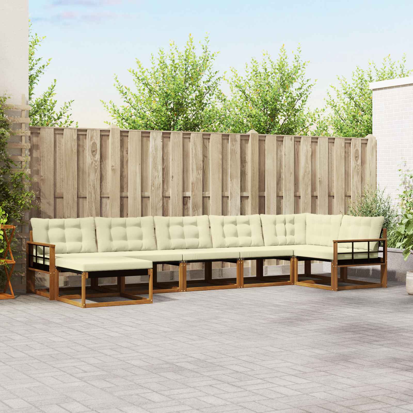Σειρά Καναπέ Εξωτερικού με μαξιλάρι 21 pcs Φυσικό και Κρέμα - Pakobazaar