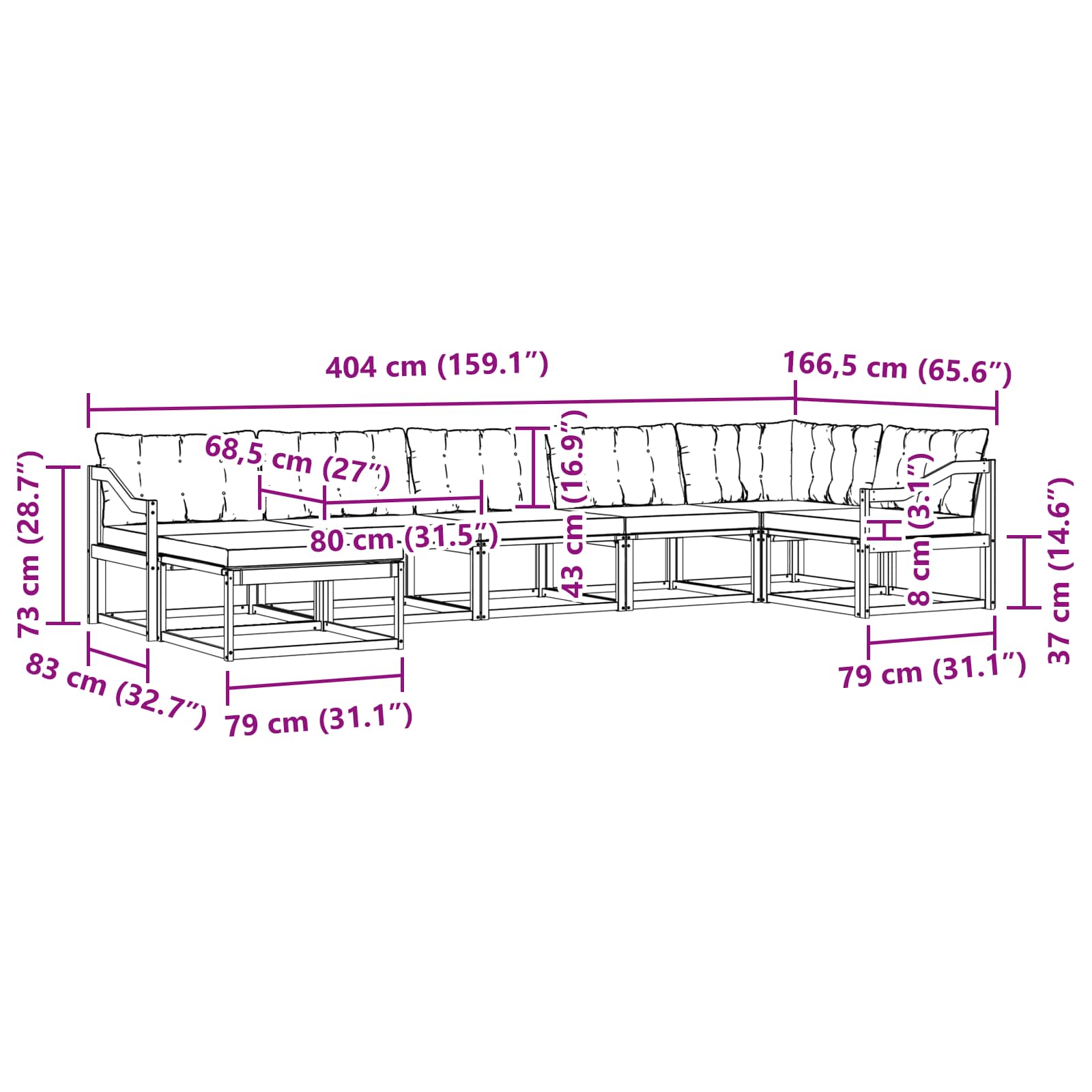 Σειρά Καναπέ Εξωτερικού με μαξιλάρι 21 pcs Φυσικό και Μαύρο - Pakobazaar