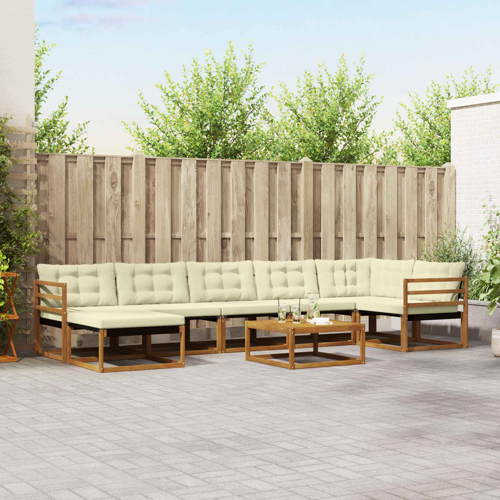 Σειρά Καναπέ Εξωτερικού με μαξιλάρι 22 pcs Φυσικό και Κρέμα - Pakobazaar