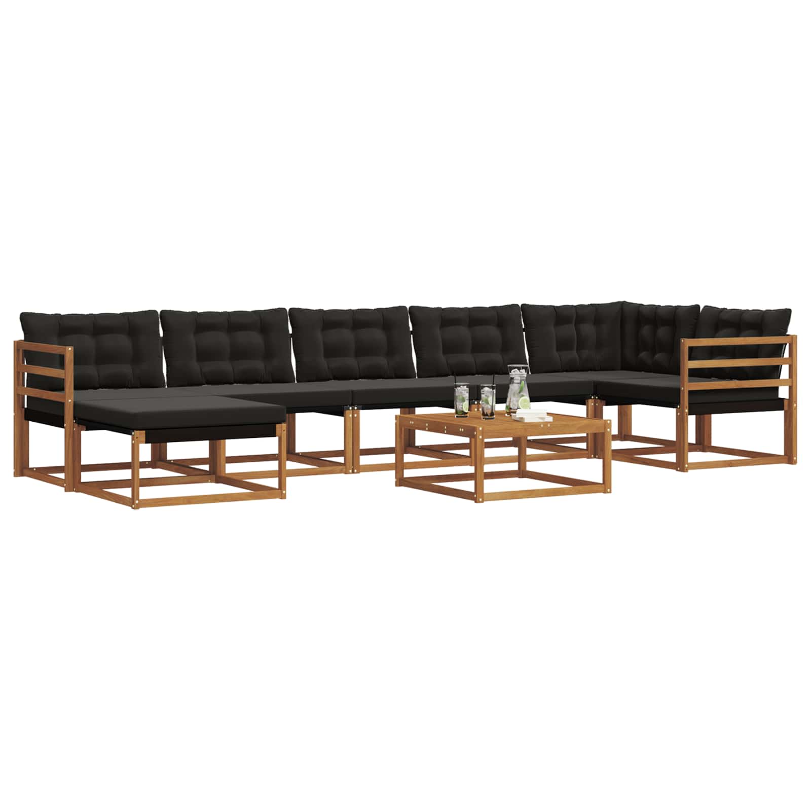 Σειρά Καναπέ Εξωτερικού με μαξιλάρι 22 pcs Φυσικό και Μαύρο - Pakobazaar