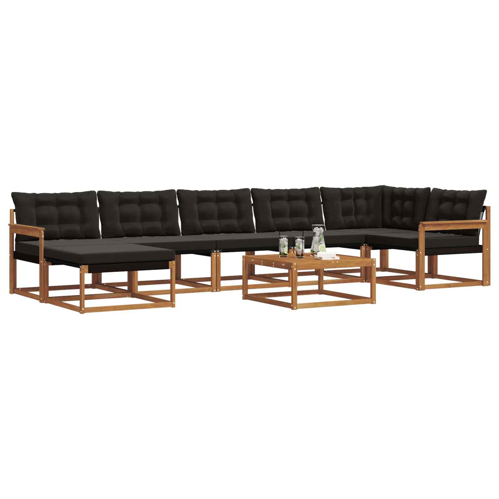 Σειρά Καναπέ Εξωτερικού με μαξιλάρι 22 pcs Φυσικό και Μαύρο - Pakobazaar
