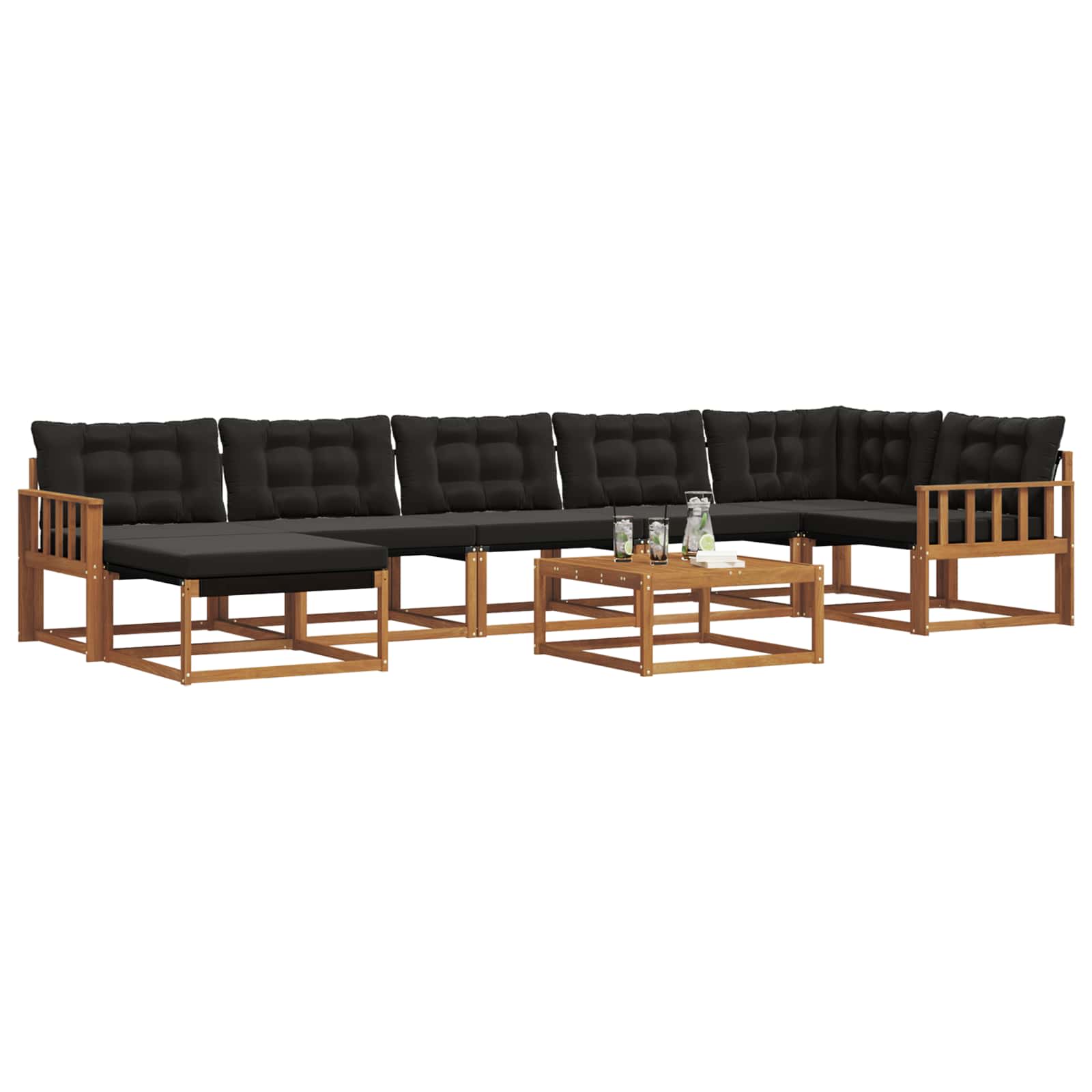 Σειρά Καναπέ Εξωτερικού με μαξιλάρι 22 pcs Φυσικό και Μαύρο - Pakobazaar